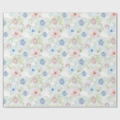 Roze en blauwe waterverf bloemen. cadeaupapier (Vlak)