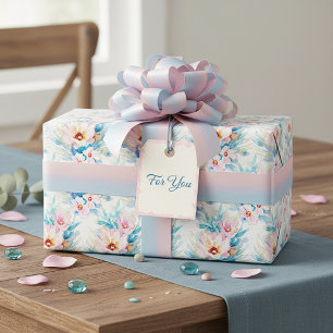 Roze en blauwe waterverf bloemen cadeaupapier
