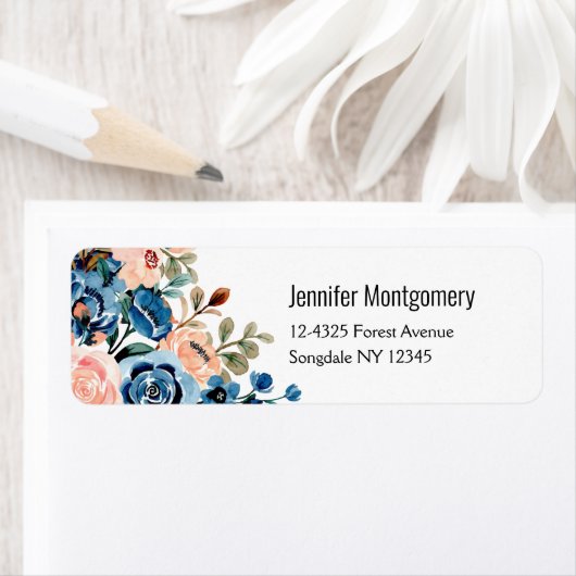 Roze en blauwe Waterverf bloemen Etiket (Insitu)