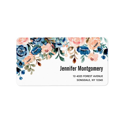 Roze en blauwe Waterverf bloemen Etiket (Voorkant)