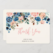 Roze en blauwe Waterverf bloemen Hartelijk dank Bedankkaart (Voorkant / Achterkant)