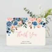 Roze en blauwe Waterverf bloemen Hartelijk dank Bedankkaart (Staand voorkant)