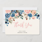 Roze en blauwe Waterverf bloemen Hartelijk dank Bedankkaart (Voorkant)