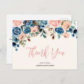 Roze en blauwe Waterverf bloemen Hartelijk dank Briefkaart (Voorkant / Achterkant)