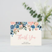 Roze en blauwe Waterverf bloemen Hartelijk dank Briefkaart (Staand voorkant)