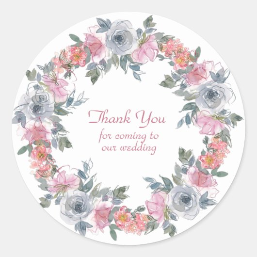 Roze en blauwe Waterverf bloemen Hartelijk dank Ronde Sticker (Voorkant)