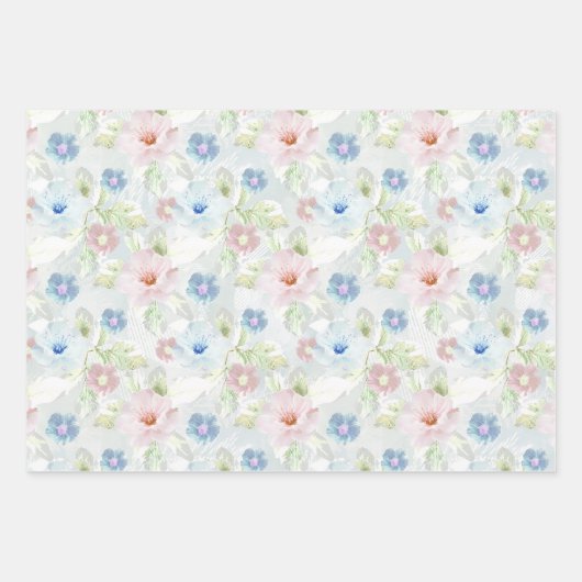 Roze en blauwe waterverf bloemen. inpakpapier vel (Voorkant)