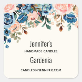 Roze en blauwe Waterverf bloemen Kandle Business Vierkante Sticker