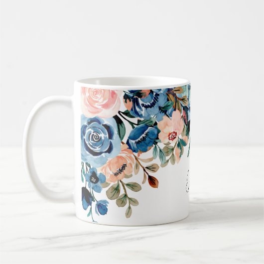 Roze en blauwe Waterverf bloemen Koffiemok (Links)