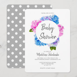 Roze en Blauwe Waterverf Bloemen Krans Baby shower Kaart