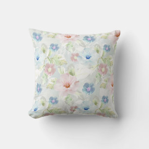 Roze en blauwe waterverf bloemen. kussen