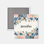 Roze en blauwe Waterverf bloemen Magneet (Voorkant / Achterkant)