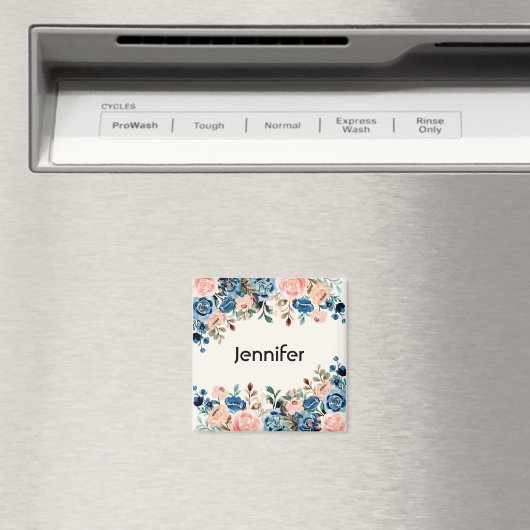 Roze en blauwe Waterverf bloemen Magneet (Insitu (Vaatwasser))