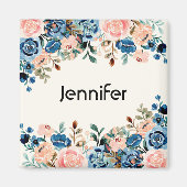 Roze en blauwe Waterverf bloemen Magneet (Voorkant)