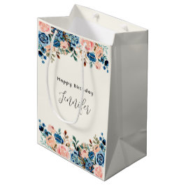 Roze en blauwe Waterverf bloemen Medium Cadeauzakje