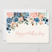Roze en blauwe waterverf bloemen Moederdag Feestdagenkaart (Voorkant)