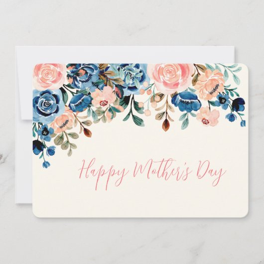 Roze en blauwe waterverf bloemen Moederdag Feestdagenkaart (Voorkant)