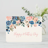 Roze en blauwe waterverf bloemen Moederdag Feestdagenkaart (Staand voorkant)