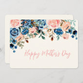 Roze en blauwe waterverf bloemen Moederdag Feestdagenkaart (Voorkant / Achterkant)