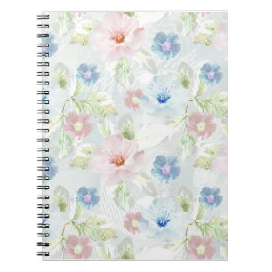 Roze en blauwe waterverf bloemen. notitieboek