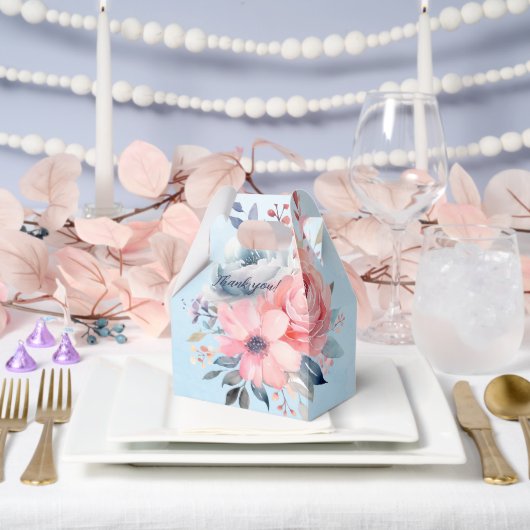 Roze en Blauwe Waterverf Bloemen Op Blauw Bedankdoosjes (Huwelijk)