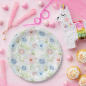 Roze en blauwe waterverf bloemen. papieren bordje (Feest)