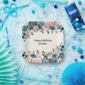 Roze en blauwe Waterverf bloemen Papieren Bordje (Feest)