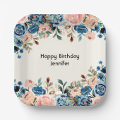 Roze en blauwe Waterverf bloemen Papieren Bordje (Voorkant)