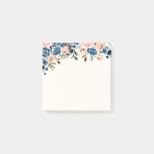 Roze en blauwe Waterverf bloemen Post-it® Notes (Voorkant)