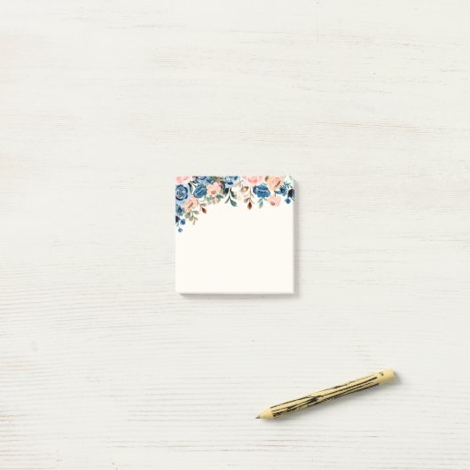 Roze en blauwe Waterverf bloemen Post-it® Notes (Op bureau)