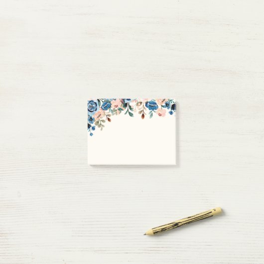 Roze en blauwe Waterverf bloemen Post-it® Notes (Op bureau)
