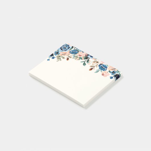 Roze en blauwe Waterverf bloemen Post-it® Notes (Schuin)