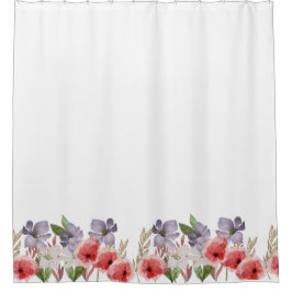  Roze en Blauwe Waterverf Bloemen Rand Douchegordijn