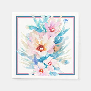 Roze en blauwe waterverf bloemen servet