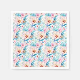 Roze en blauwe waterverf bloemen servet