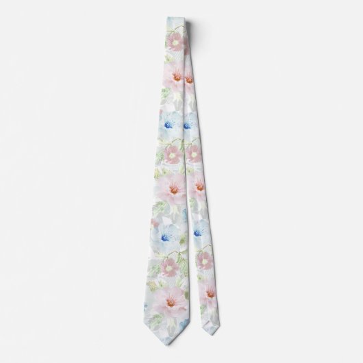 Roze en blauwe waterverf bloemen. stropdas (Voorkant)