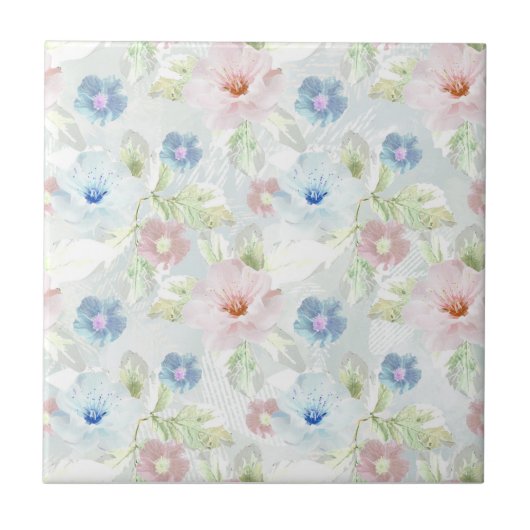 Roze en blauwe waterverf bloemen. tegeltje (Voorkant)