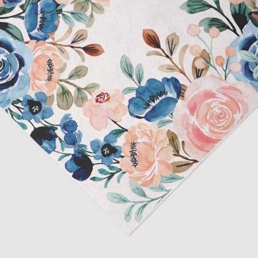 Roze en blauwe Waterverf bloemen Tissuepapier (Detail)