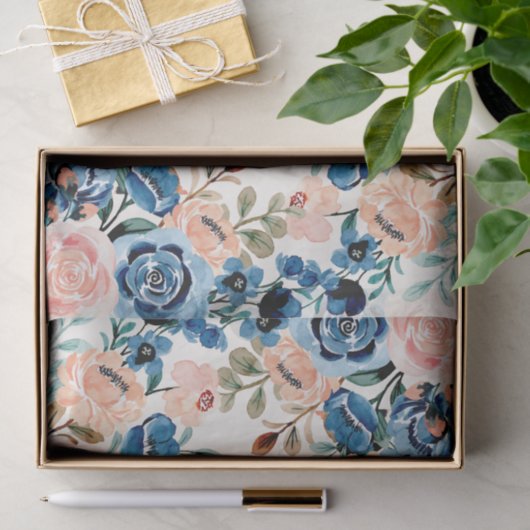 Roze en blauwe Waterverf bloemen Tissuepapier (Geschenk)