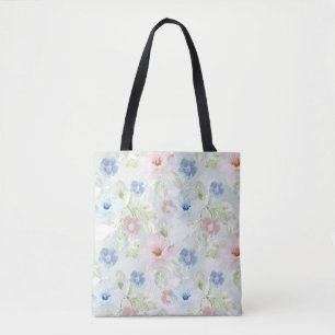 Roze en blauwe waterverf bloemen. tote bag