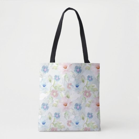 Roze en blauwe waterverf bloemen. tote bag (Voorkant)