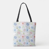 Roze en blauwe waterverf bloemen. tote bag (Achterkant)