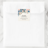 Roze en blauwe Waterverf bloemen Vierkante Sticker (Tas)