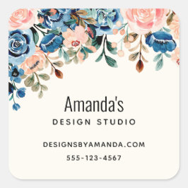 Roze en blauwe Waterverf bloemen Vierkante Sticker