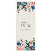 Roze en blauwe Waterverf bloemen. Wijn Cadeautas (Achterkant)