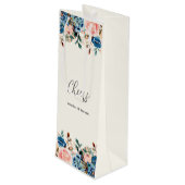 Roze en blauwe Waterverf bloemen. Wijn Cadeautas (Achterkant Gekanteld)