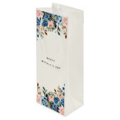 Roze en blauwe Waterverf bloemen Wijn Cadeautas (Achterkant Gekanteld)