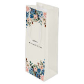 Roze en blauwe Waterverf bloemen Wijn Cadeautas (Voorkant Gekanteld)