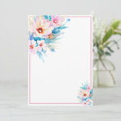 Roze en blauwe waterverf bloemendesign blanco budg kaart (Staand voorkant)