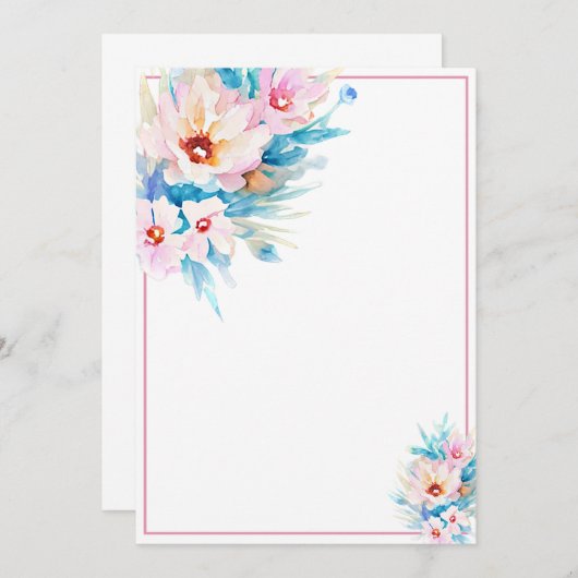 Roze en blauwe waterverf bloemendesign blanco budg kaart (Voorkant / Achterkant)